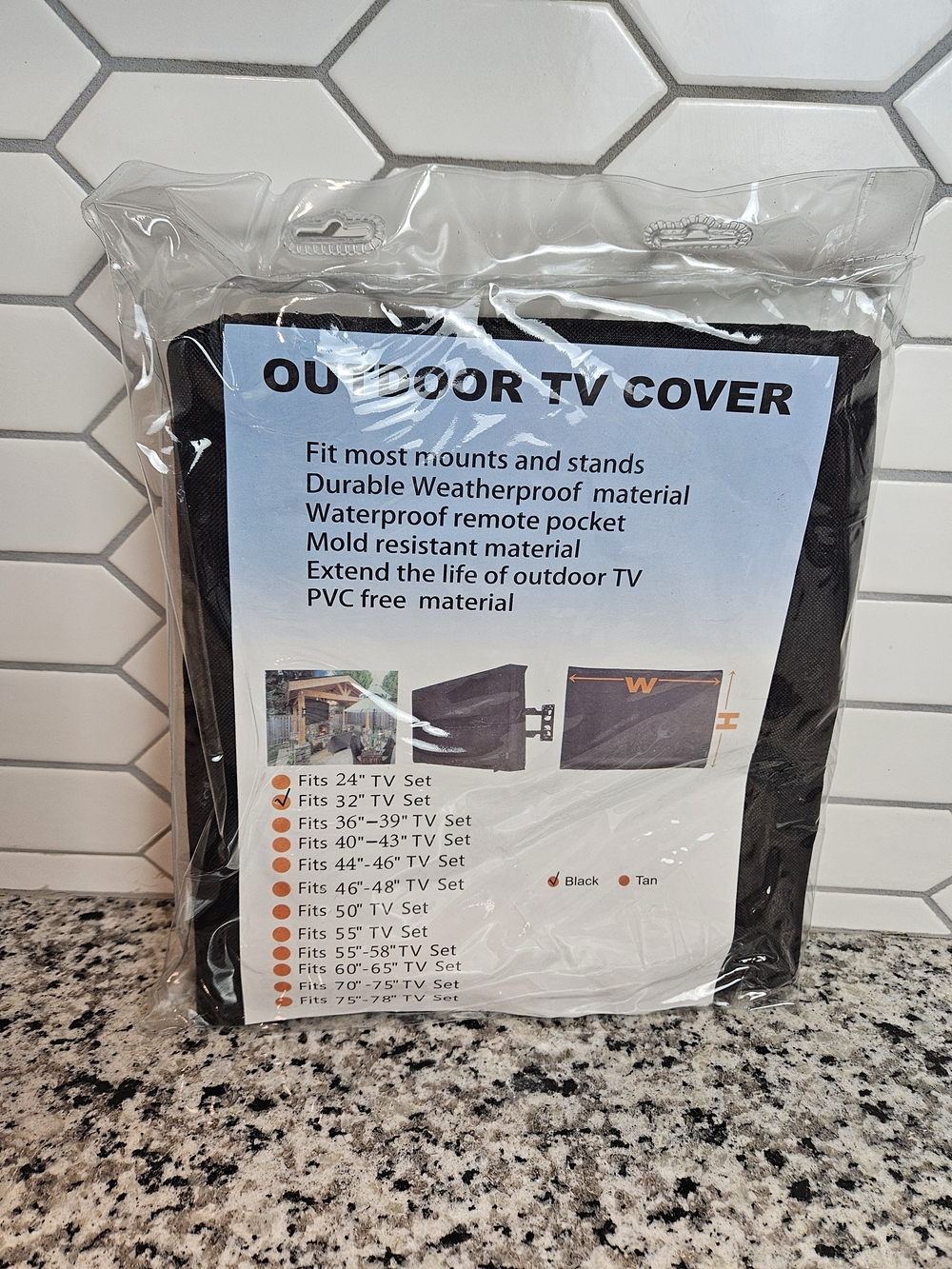 Outdoor TV Cover - Black - Weather-Resistant Protective Sleeve 32"